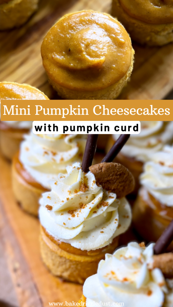 Mini Pumpkin Curd Cheesecakes with Gingersnap Crust - Bake Drizzle Dust